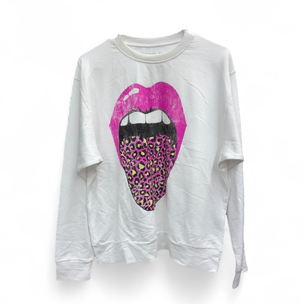 Pink Lip Leopard Tongue Graphic Crewneck Sweatshirt